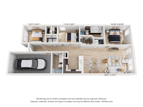 Floor plan for 3 beds, 2 baths, 1213 sqft